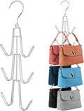 ZEDODIER Purse Organizer for Closet, 3 Pack Rotatable Sturdy Purse Hanger Bag Rack with 18 Hooks, Space Saving Handbag Backpack Holder, Closet Organizers and Storage, Silver