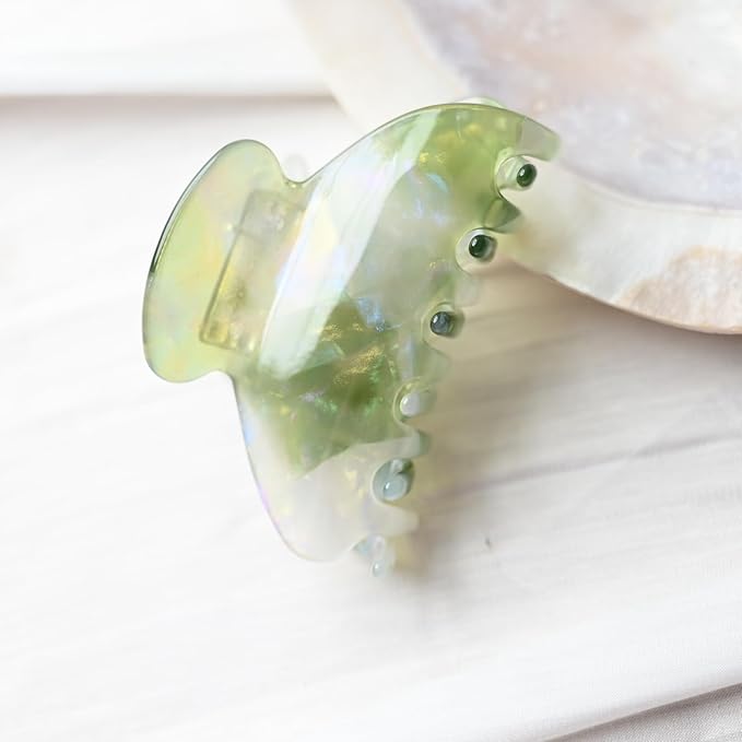 Handmade Celluloid Acetate French Design Barrettes Tortoise Shell Claws Hair Claw Luxury Fashion Accessories Hair Clip for Women (transparent green)
