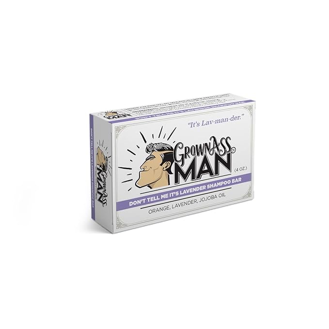 Grown Ass Man Co. - Solid Shampoo Bar Rich Lather 3 in 1: Hair, Beard & Body Wash - Plastic Free & Eco-Friendly, Natural & Organic for All Hair Types, 4oz Bar (Don't Tell Me It's Lavender, 3-Pack)