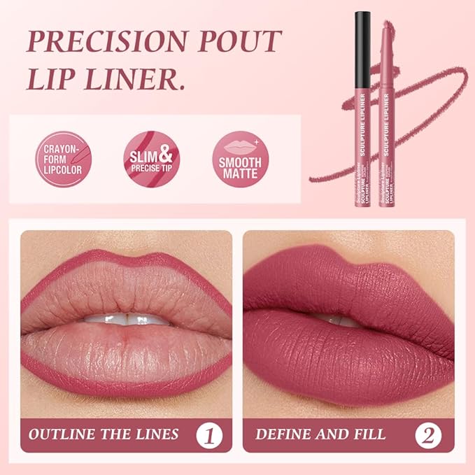 12 Colors Matte Lip Liner Pencil – Long Lasting Waterproof Lip Liner, Smudge Proof Transfer Proof Lip Pencil, High Pigment Lip Makeup for Defining & Filling Lips (12#, 1PCS)