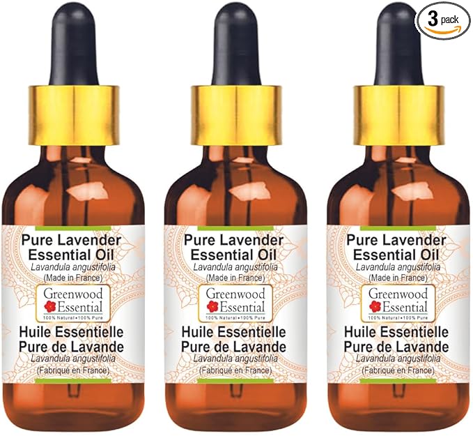 Greenwood Essential Pure Lavender Essential Oil (Lavandula angustifolia) (Made in France) with Glass Dropper Steam Distilled (Pack of Three) 100ml X 3 (10.1oz)