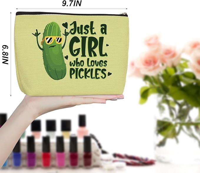 Cute Pickles Makeup Bag Pickle Gifts Cosmetic Travel Bags Pickle Accessories Decor Stuff for Vegetable Pickles Lovers Women Girls Sister Best Friend Mom Chef Funny Skincare Bag for Christmas Birthday