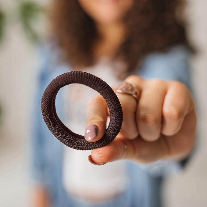 Burlybands Large Hair Ties for Thick, Heavy or Curly Hair - Non-Slip, Non-Damage, Seamless Women's Ponytail Scrunchies - Brown, 8 Pcs