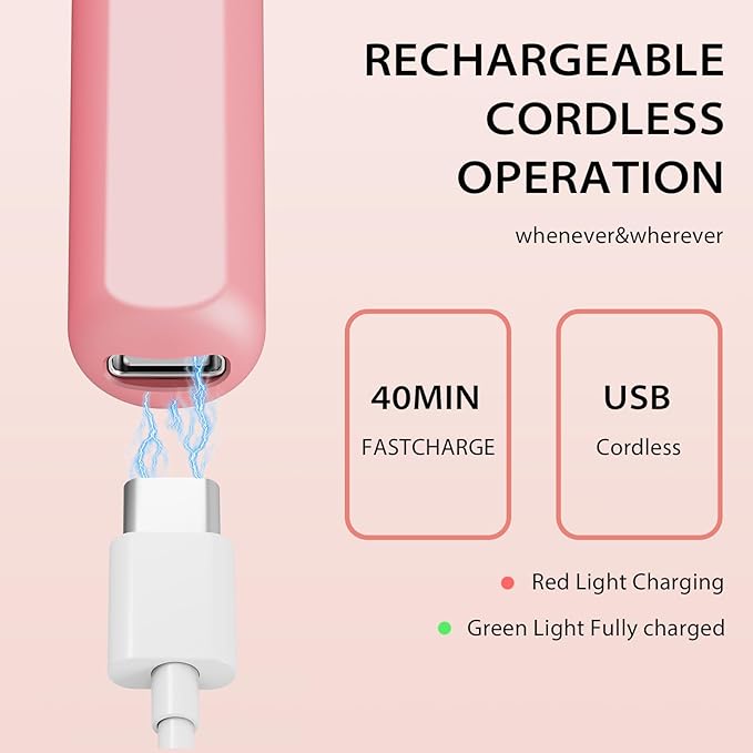 Portable Electric Nail Drill with LED Light, Gentle Power Beginner-Friendly Nail Grinder for Dead Skin Removal and Polishing, Cordless Manicure Pedicure Tool with Accessories Kit for Home Use (Pink)