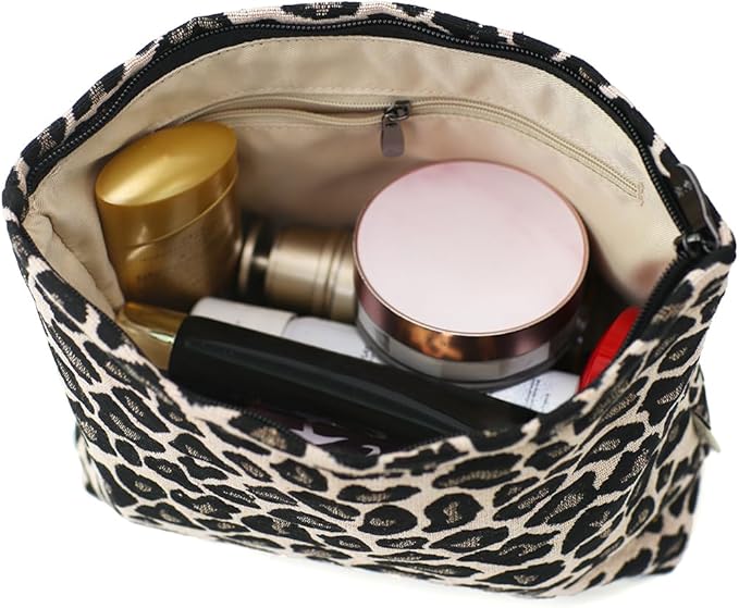 Leopard Jacquard Makeup Bag - Large Capacity Cosmetic Pouch for Travel, Toiletry Bag & Makeup Organizer with Zipper, Perfect for Daily Use & Gifts