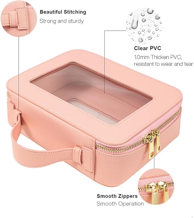 Clear Makeup Bag, Travel Cosmetic Organizer Case Waterproof Skincare Toiletry Bag with Zipper Portable Make Up Pouch Compact Car Organizer Bag for Essentials