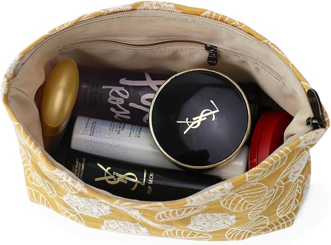 Floral Cotton Embroidered Makeup Bag - Large Capacity Travel Cosmetic Pouch & Toiletry Organizer with Zipper, Perfect for Daily Use, Makeup Storage, or Gift Ideas