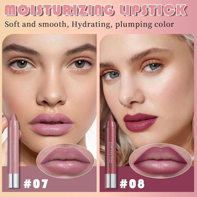 2Pcs Mauve & Plum Purple Hydrating Cream Lipsticks Lip Crayon for Women, Moisturing Lipstick Longwear Lip Liner Crayon Set for Ombre Shades, Matte Creamy Lips Stick Natural Nourishing Lips Balm Set, D