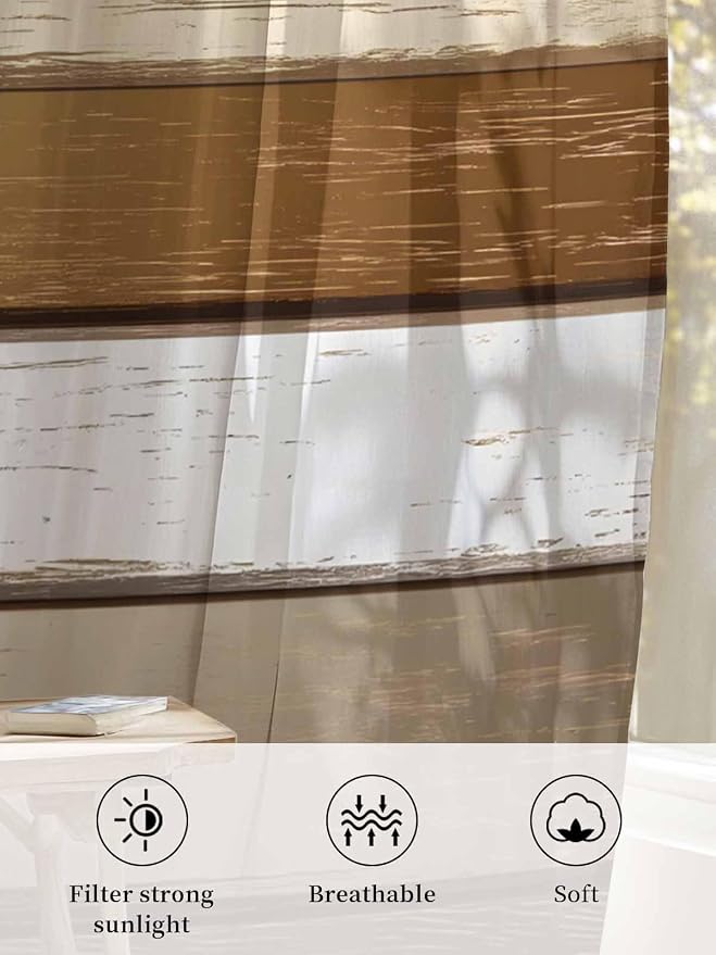 Sheer Curtains 45 Inch Length, Vintage Geometric Brown Semi Sheer Curtains - Image 6