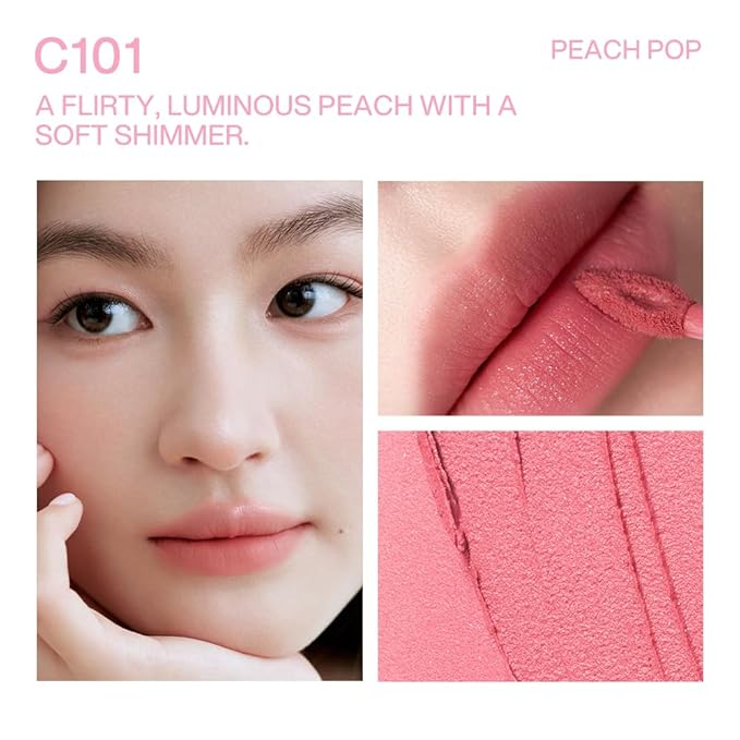 INTO YOU Airy Moisture Lipstick for Women, Long Lasting Matte Finish Lip Mud, High Pigment Color Lip Makeup, Hydrating Lightweight Mousse Texture for Women, C101 Peach Pop