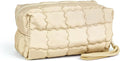 Richeart Makeup Bag Travel Toiletry Bag - Checkered Down Cotton Makeup Pouch for Women with Cosmetic and Pencil, Aesthetic Khaki Design, Small
