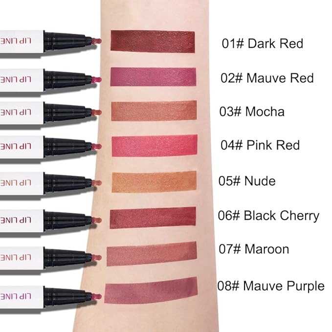 2Pcs Longwear Liquid Lip Liner Stain Marker Pen Set Long Lasting Waterproof, Mauve Pink Red Matte Semi Permanent 24 Hour Lip Liner and Lipstick Combo, Color Stay Lipliner All Day, Lips Stain peel off