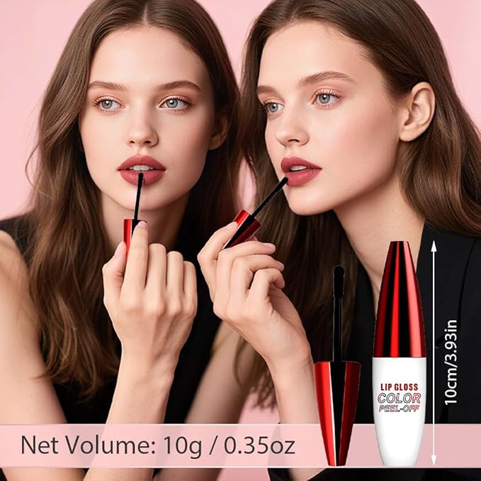 2 PCS Lip Gloss Color Peel Off Lip Stain, Long Lasting Lipstain Peel Off, Charming Lipstick Transfer Proof No Stick Cup (01-Rose Red and 02-Grapefruit Color)