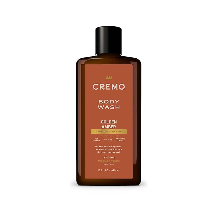 Cremo Rich-Lathering Golden Amber Body Wash for Men, Notes of Red Currant, Pineapple, Ambergris and Moss, 16 Fl Oz