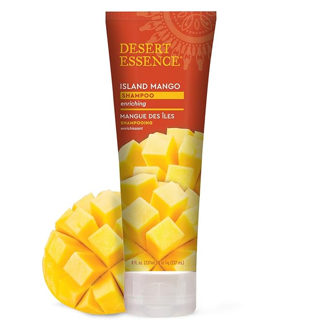 Desert Essence Island Mango Shampoo, 8oz - Rich Repair with Mango Seed Butter, Organic Hemp Oil, Jojoba & Shea Butter - Vegan, Gluten-Free - Tropical Scent