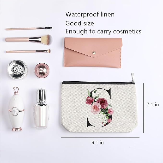 Initial Makeup Bag, Personalized Gifts for Women, Bridesmaid Gifts, Birthday Gifts for Women Mom, Gifts for Best Friend, Bride Bridesmaid Cosmetic bag (Letter S)