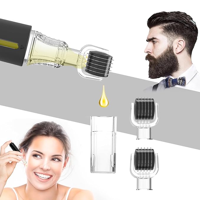 Derma Roller with Liquid Reservoir Serum Applicator for Lips, Skin, Hair, Wrinkles, Beard, Easy to Use Face Roller Skin Care Tools Without Serum, 105 Titanium Needles 0.25 mm