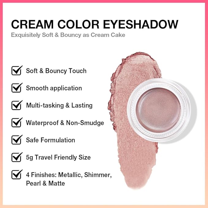 Single Cream Eye Shadow,Antique Rose Shimmer Glitter Natural Nude Monochrome Eyeshadow Palette,Waterproof,Long Lasting Naturing-Looking,Vegan & Cruelty-Free,R02