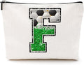 Soccer Gifts Initial Makeup Bag Monogrammed Cosmetic Bag Letter F Zipper Pouch Soccer Accessories for Girls Women Soccer Player Coach Friend Soccer Stuff Graduation Birthday Gifts
