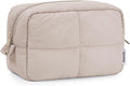 Narwey Puffy Makeup Bag for Travel Women Girl, Quilted Makeup Bag Cosmetic Bag, Cute Puffer Make Up Organizer Bags, Travel Toiletry Bag Toiletries (Khaki)