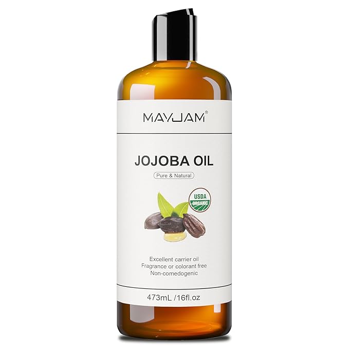 MAYJAM 16 Oz Jojoba Oil for Skin, USDA Certified Cold Pressed Jojoba Oil for Hair, Face, Body, Ear Stretch, Nails,Massage, Deeply Moisturizing, Carrier Oil for Essential Oils Mixing(473ML)