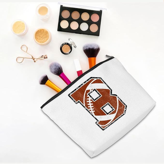 Rugby Gifts Initial Makeup Bag Monogrammed Cosmetic Bag Letter B Zipper Pouch Accessories for Girls Women Player Coach Wife Stuff Graduation Birthday Gifts
