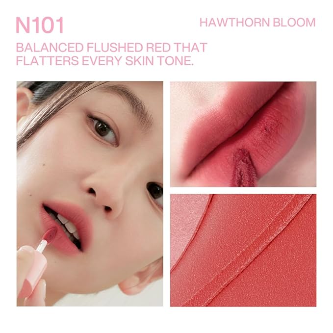 INTO YOU Airy Moisture Lipstick for Women, Long Lasting Matte Finish Lip Mud, High Pigment Color Lip Makeup, Hydrating Lightweight Mousse Texture for Women, N101 Hawthorn Bloom