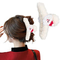 Christmas Hair Clips White Plush Acrylic Hair Claw Clips Cute Santa Claus Design Hairpins Xmas Hair Accessories Nonslip Large Clamp Clips for Medium Thin Hair Decoration 1Pcs