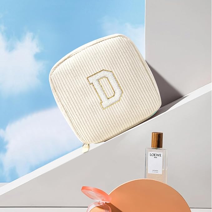 LETGO Birthday Gifts for Women Small Personalized Initial Monogram Makeup Bag,Preppy Corduroy Makeup Bags Travel Toiletry Bag Cute Pouch Purse for Her Mom Girlfriend Wife Sister Teacher Bridesmaid