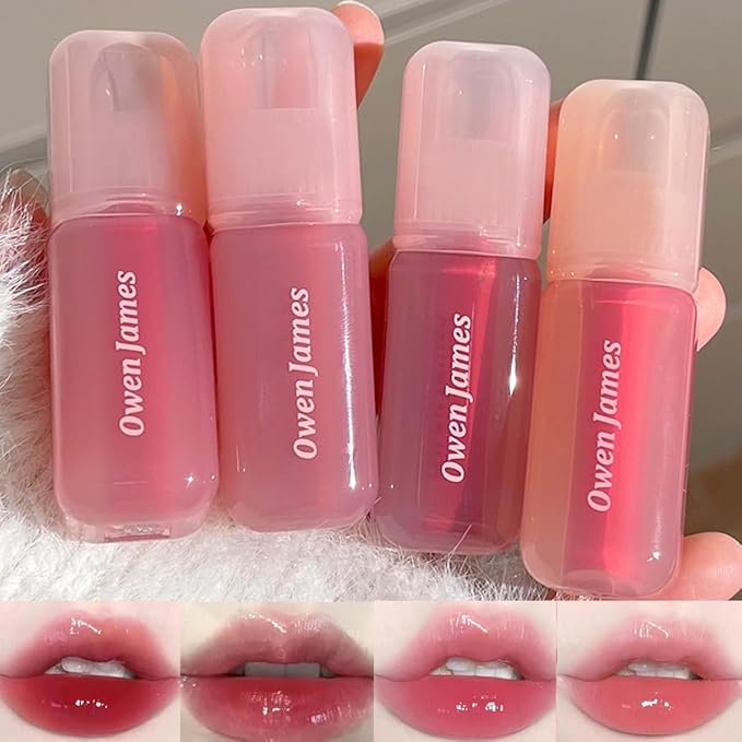 4Pcs Hydrating Lip Gloss Set,High Shine Glass Finish Korean Lip Glaze,Lip Moisturizing Plumping Lipgloss,Moisturizing Water Mirror Liquid Lipstick,Long-lasting Natural Makeup