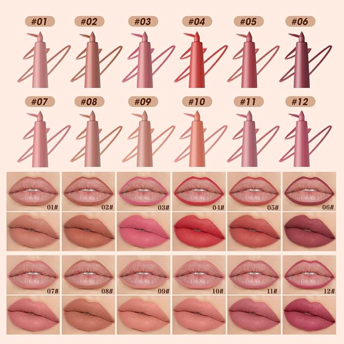 12 Colors Matte Lip Liner Pencil – Long Lasting Waterproof Lip Liner, Smudge Proof Transfer Proof Lip Pencil, High Pigment Lip Makeup for Defining & Filling Lips (A4-set:07+09+10, 3PCS)
