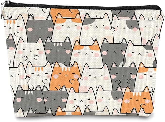 Cute Cat Makeup Bag - Travel Cosmetic Organizer, Small Size, Cat Mom Mothers Day Gifts