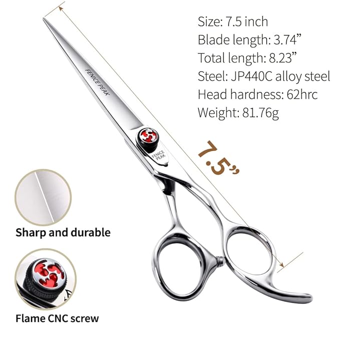 Fenice 7"/7.5" Hair Cutting Scissors - 440C Stainless Steel Sharp Scissors - Haircuts for Men, Women and Children