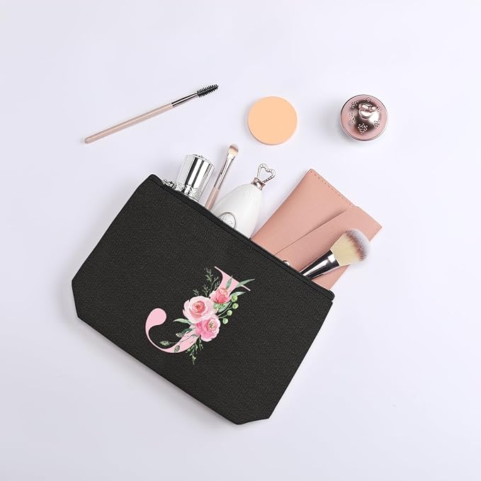 A-Z Personalized Cosmetic Bag Monogrammed Makeup Bags Bridesmaid Gifts Custom Toiletry Pouch Gifts for Women Mom Best Friend Sister Bride Bridesmaid (J)