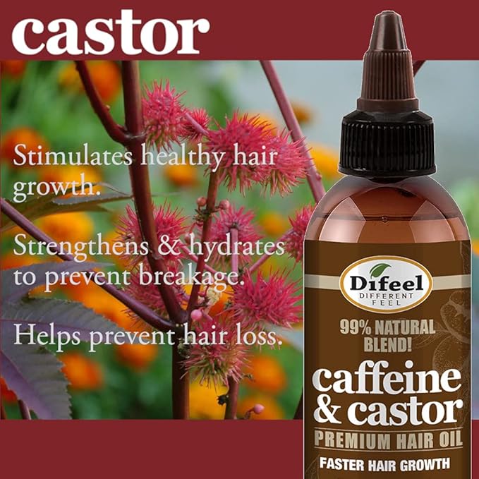 Difeel 99% Natural Premium Hair Oil - Caffeine & Castor Fastest Hair Growth, 8 oz.