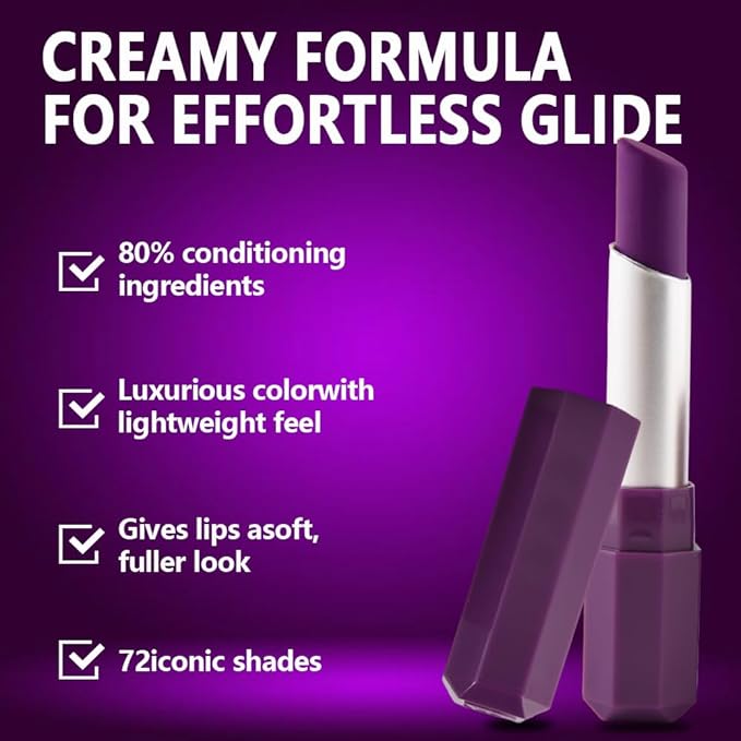 Plum Purple Matte Creamy Lipstick for Women, Longwear Lip Gloss Face Paint Stick, Lip Stick Stain Long Lasting Waterproof Easy Application Full Coverage Velvet Gloss for Party Halloween Makeup 10