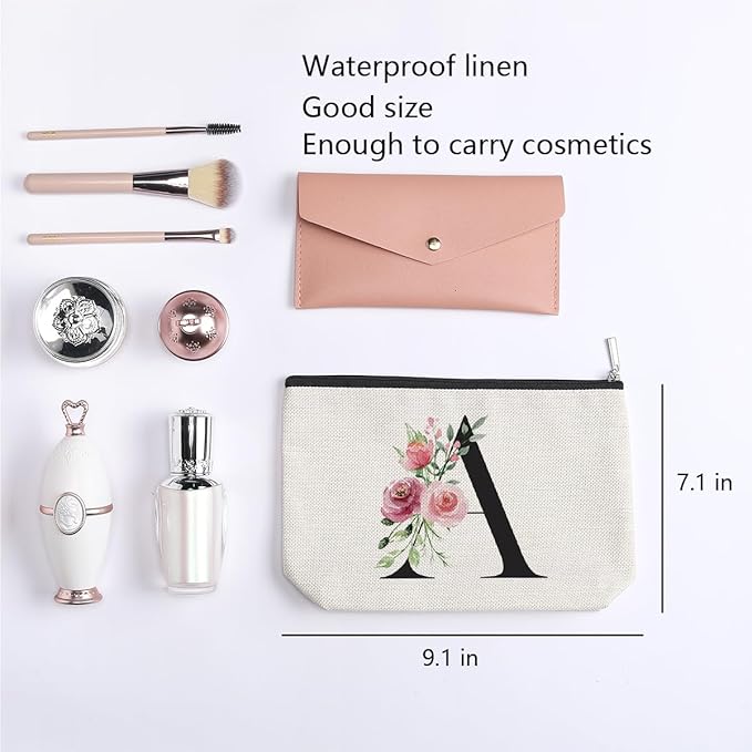 Initial Make up Bag, Personalized Gifts for Women, Bridesmaid Gifts, Birthday Gifts for Women Mom, Gifts for Best Friend, Bride Bridesmaid Cosmetic bag (Letter A)