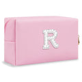 ChaoGreat Bride Gifts – Personalized Initial Makeup Bag with Pearl Rhinestone Patch, Preppy Pink Monogram Cosmetic/Toiletry Pouch, bridesmaid Gifts, Bridal Shower Gifts, Wedding Gifts, Bridal Gifts,R