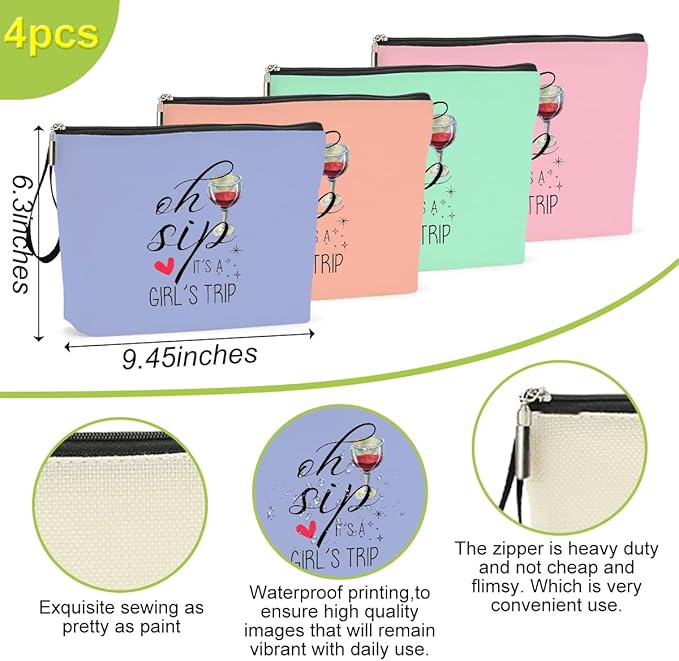 Hanamiya Na 4Pcs Girls Trip Gifts Favors Weekend Makeup Bag, Friendship Girls Weekend Gifts Weekender Bags for Women Girl Bridesmaid Cosmetic Bag Zipper Pouch Wedding Bachelorette Party