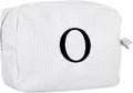 Personalized White Waffle Makeup Bag,Custom Embroidered Initial Cosmetic Pouch for Women,Monogrammed Cosmetic Case,Bridesmaid Gifts (O)