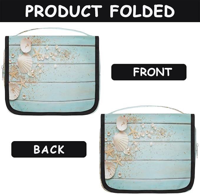 Hanging Travel Toiletry Bag for Women Men Teal Wooden Waterproof Makeup Bag Beach Starfish Portable Cosmetic Bag Travel Essentials for Traveling Accessories Toiletries Bathroom Shower