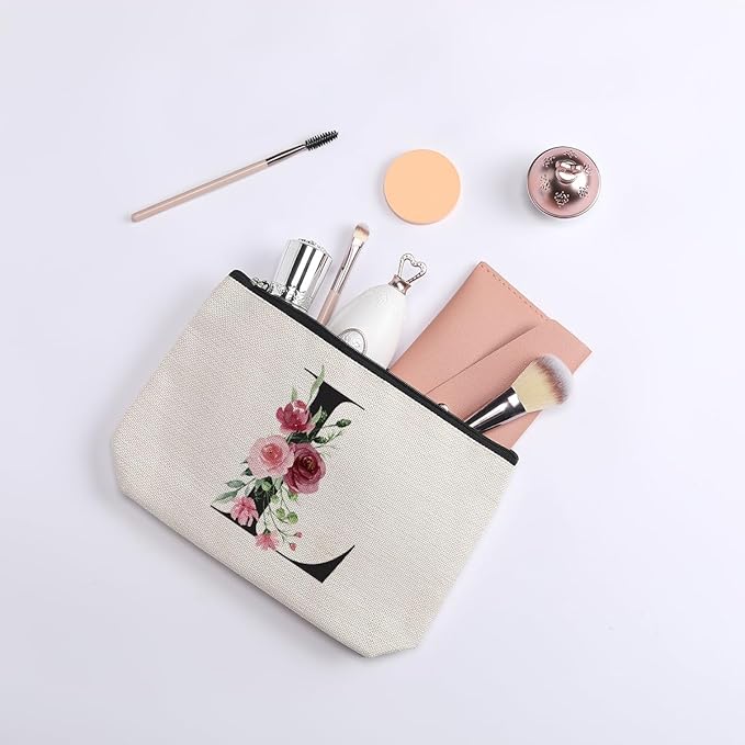 Initial Makeup Bag, Personalized Gifts for Women, Bridesmaid Gifts, Birthday Gifts for Women Mom, Gifts for Best Friend, Bride Bridesmaid Cosmetic bag (Letter L)