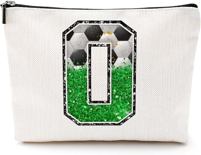Soccer Gifts Initial Makeup Bag Monogrammed Cosmetic Bag Letter O Zipper Pouch Soccer Accessories for Girls Women Soccers Player Coach Friend Soccers Stuff Graduation Birthday Gifts