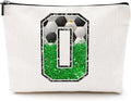 Soccer Gifts Initial Makeup Bag Monogrammed Cosmetic Bag Letter O Zipper Pouch Soccer Accessories for Girls Women Soccers Player Coach Friend Soccers Stuff Graduation Birthday Gifts