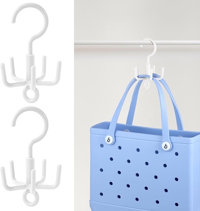 OUTXE 2-Pack Organizer Hooks for Bogg Bag Accessories, Multifunctional Stackable Storage ABS Hanger Hooks for X Large Medium Baby Bog Bag, Universal Rubber Tote Beach Bag Accessories, White