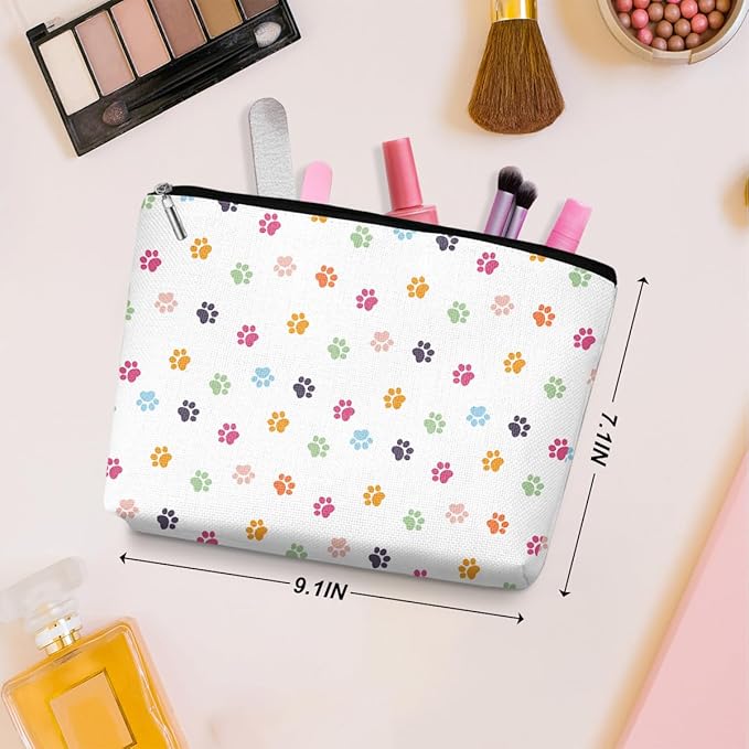 2 Pcs Colorful Dog Footprints Makeup Bag, Large Capacity Travel Makeup Case Cosmetic Bags for Women, Portable Pouch Purse Travel Essentials Toiletries Accessories, Christmas Birthday Gifts for Women