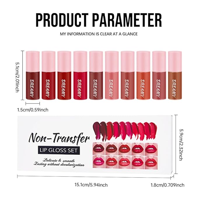 Matte Lip Stain – High Pigment Non-Transfer Matte Liquid Lipstick, Long-Lasting Waterproof Smudge-Proof Lip Color, Lightweight Comfortable Velvet Finish Lip Tint 01#（10PCS）