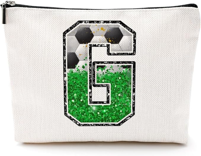 Initial Makeup Bag Monogrammed Cosmetic Bag Letter G Zipper Pouch Soccer Accessories for Girls Women Player Coach Friend Graduation Birthday Gifts