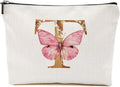 Initial Makeup Bag Pink Butterfly T Personalized Cosmetic Bag Monogrammed Gifts for Women Girls Friend Bestie Monogram Zipper Pouch for Friendship Mothers Day Birthday Wedding Bridal Shower Gifts