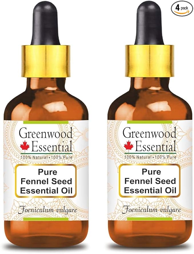 Greenwood Essential Pure Fennel Seed Essential Oil (Foeniculum vulgare) with Glass Dropper Steam Distilled (Pack of Two) 100ml X 2 (6.76 oz)